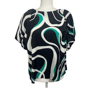 Nine West Abstract Swirl Print Chunky Gathered Sleeve Blouse Top Sz. Medium NWT